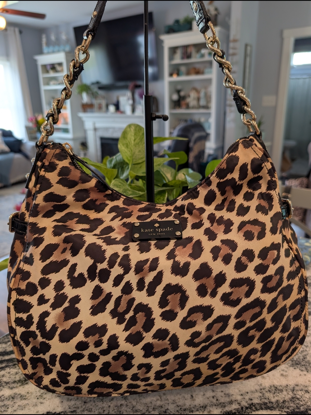 kate spade Storybook Lining Leopard Print Hobo Shoulder Bag